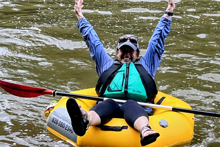 Yay! It's Finally Friday Float. GåYay! It's Finally Friday Float. Girl with her hands in joy on the river.irl with her hands in joy on the river.